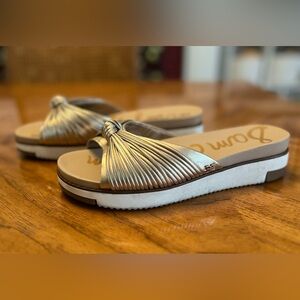 Sam Edelman Womens Size 6 Adriel Metallic Gold Knotted Platform Sandal Slides